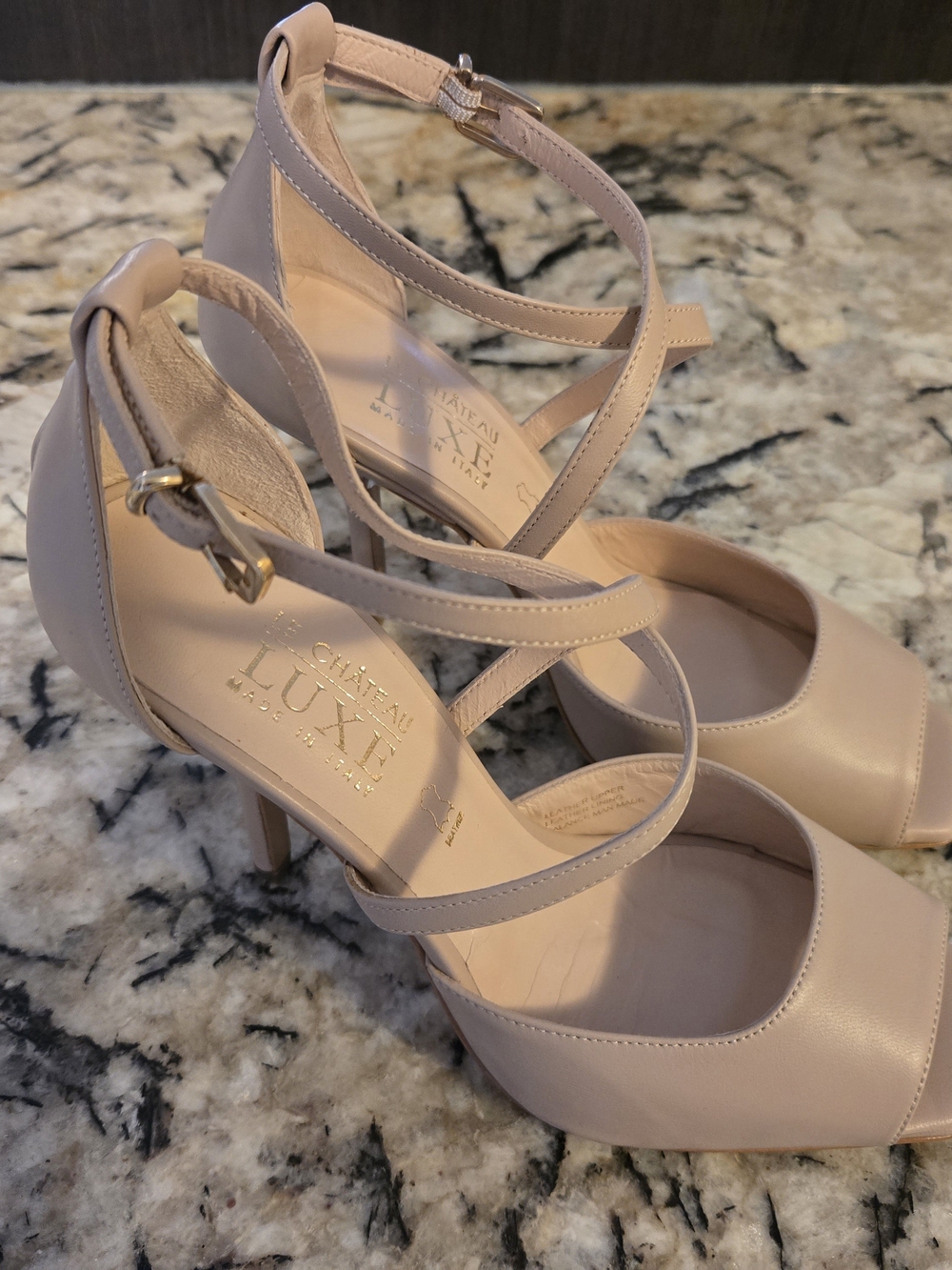 NEW Leather 8.5 Le Chateau Nude/Tan Strappy Stiletto
